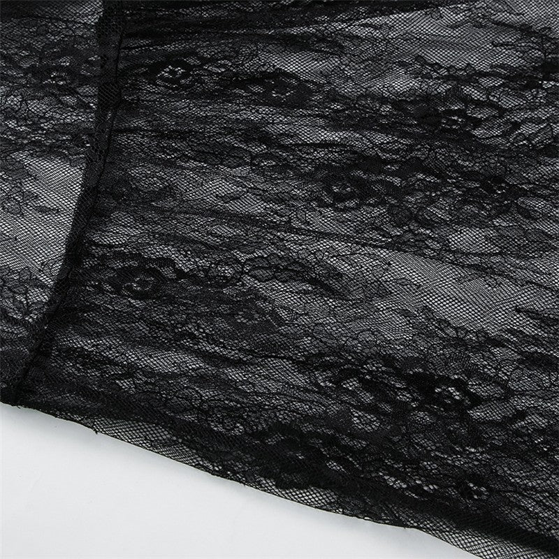 Black Lace Backless V Neck A Line Dress