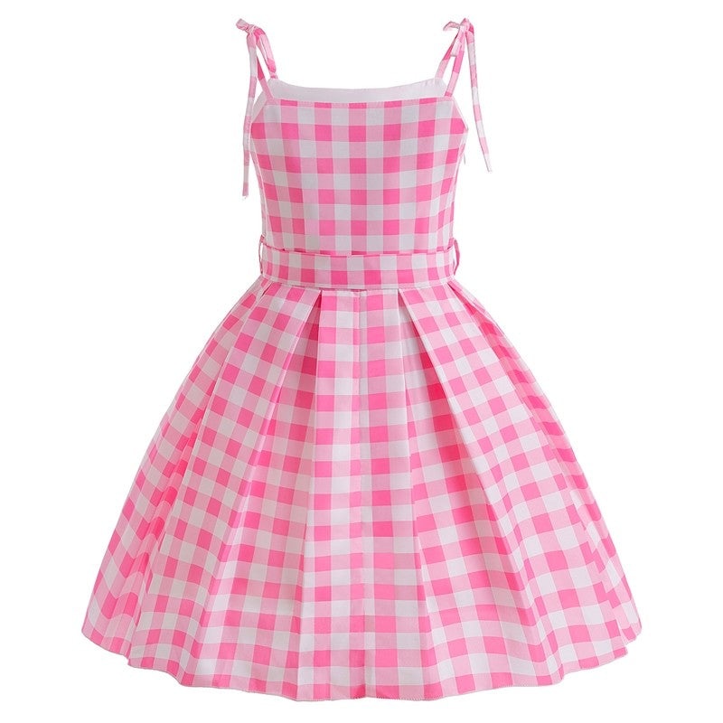 Plaid Suspender Waist Princess Dress For Girls