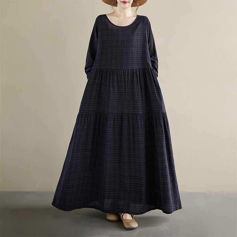 Round Neck Long Sleeve Plus Size Solid Dress