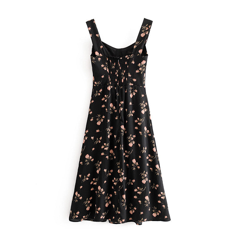 Printed Waist Hem Sexy Slit Tank Dress