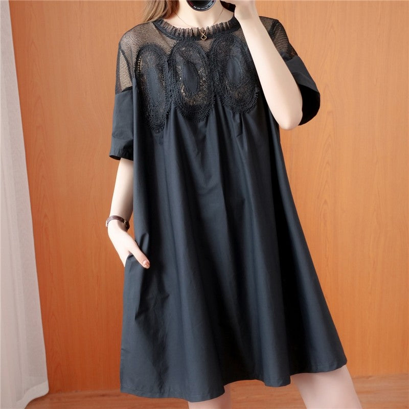 A-Line Mini Dress With Lace Mesh Panel