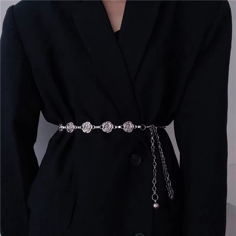 Women's Rose Metal Waist Chain Belt For Dresses Skirts Retro