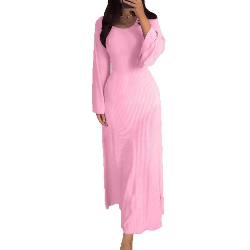Long Sleeve Slit Loose Knit Dress