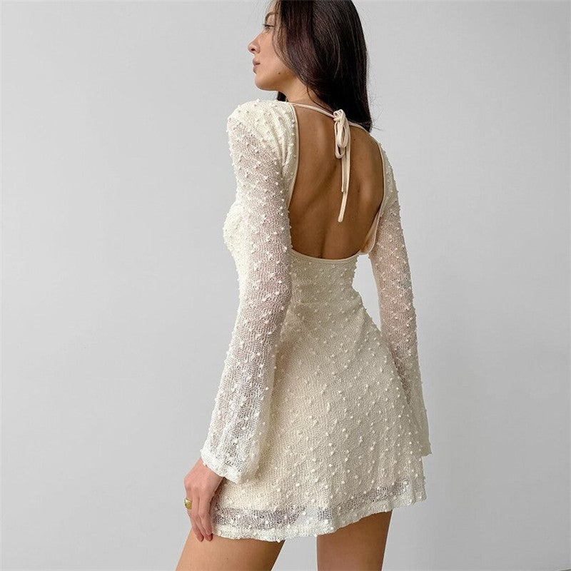 Slim Fit Jacquard Round Neck Long Sleeve Mini Dress