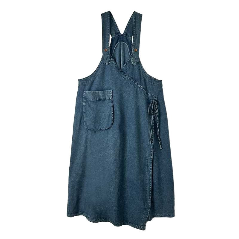 Relaxed Solid Denim Overall Dress