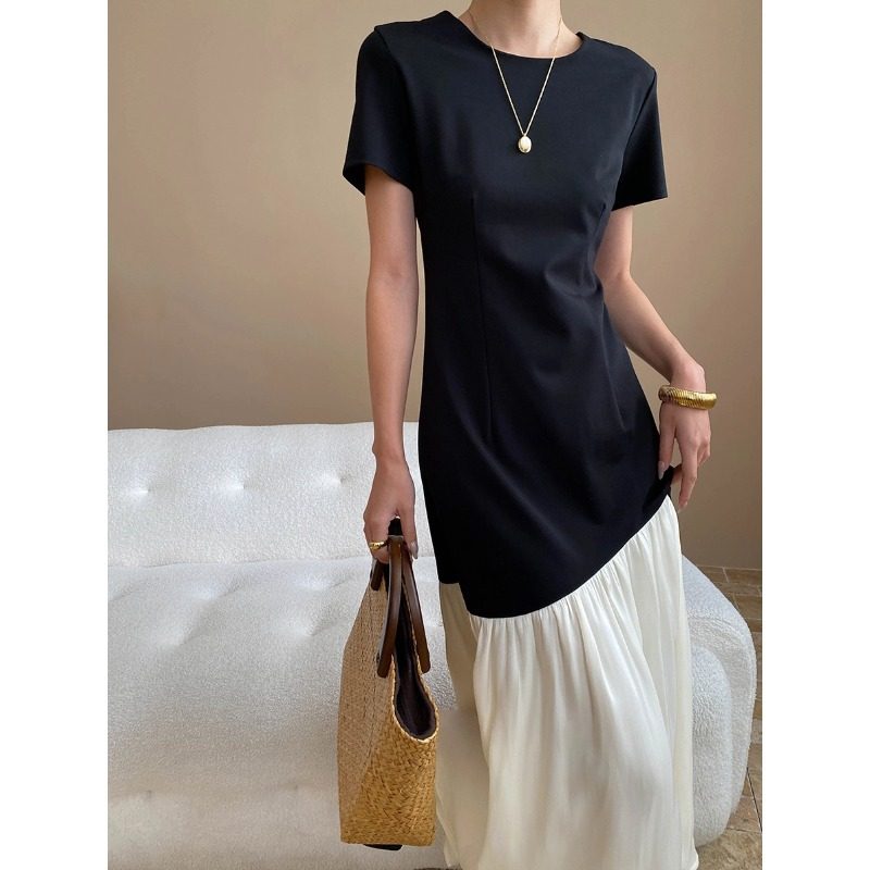 Irregular Color Blocked Waist Dress