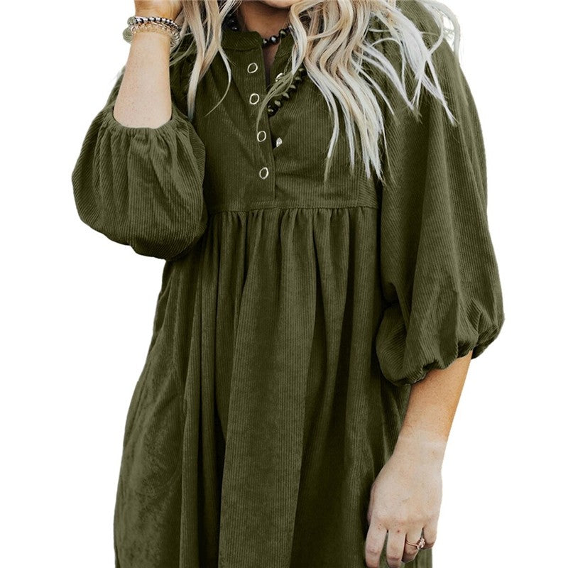 Solid Corduroy High Waist Short Dress