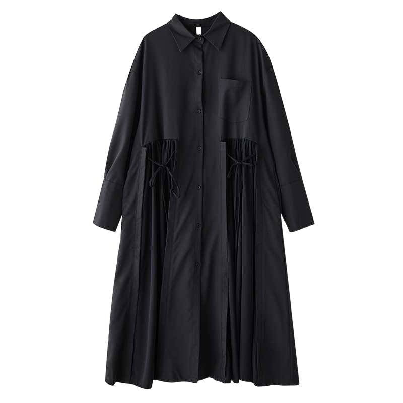 Dark Oversized Belted Shirt Dress