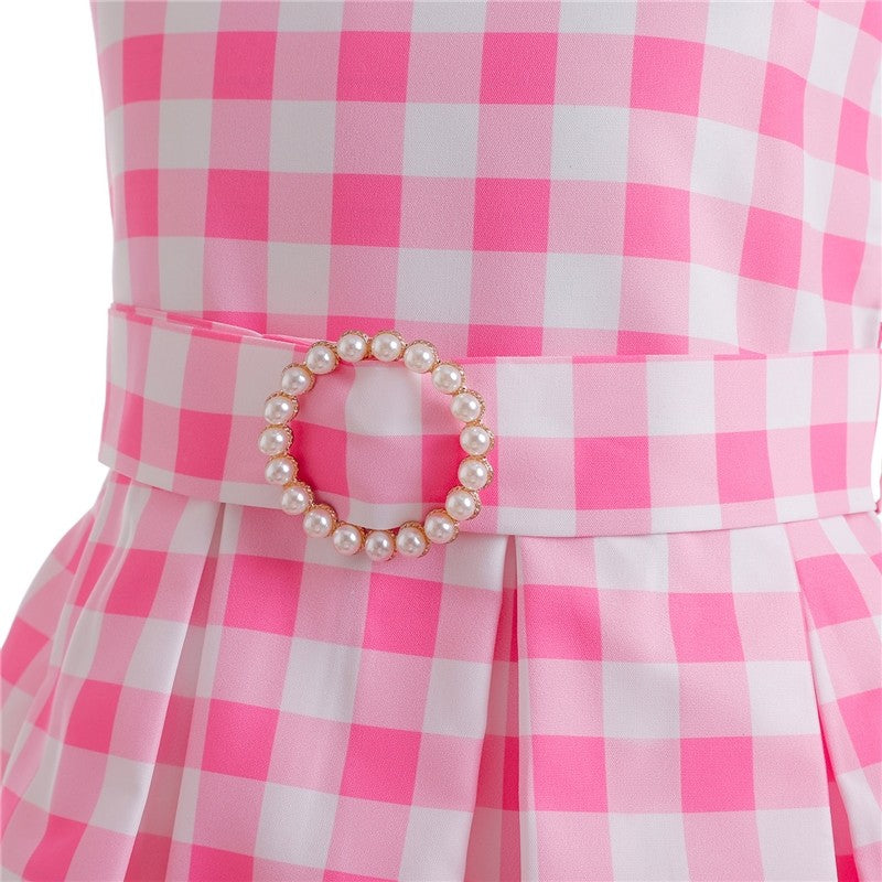 Plaid Suspender Waist Princess Dress For Girls