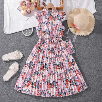 Fly Sleeve Printed Pleated Princess Dress