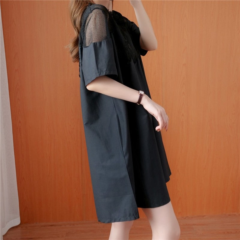 A-Line Mini Dress With Lace Mesh Panel