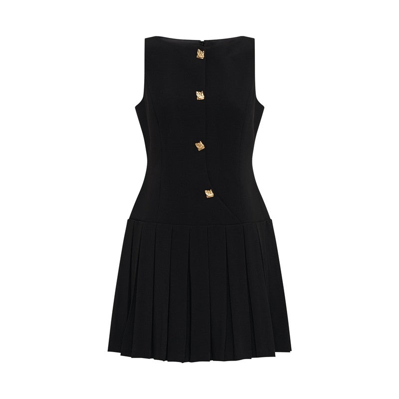 Sleeveless Pleated Waist Short Dress