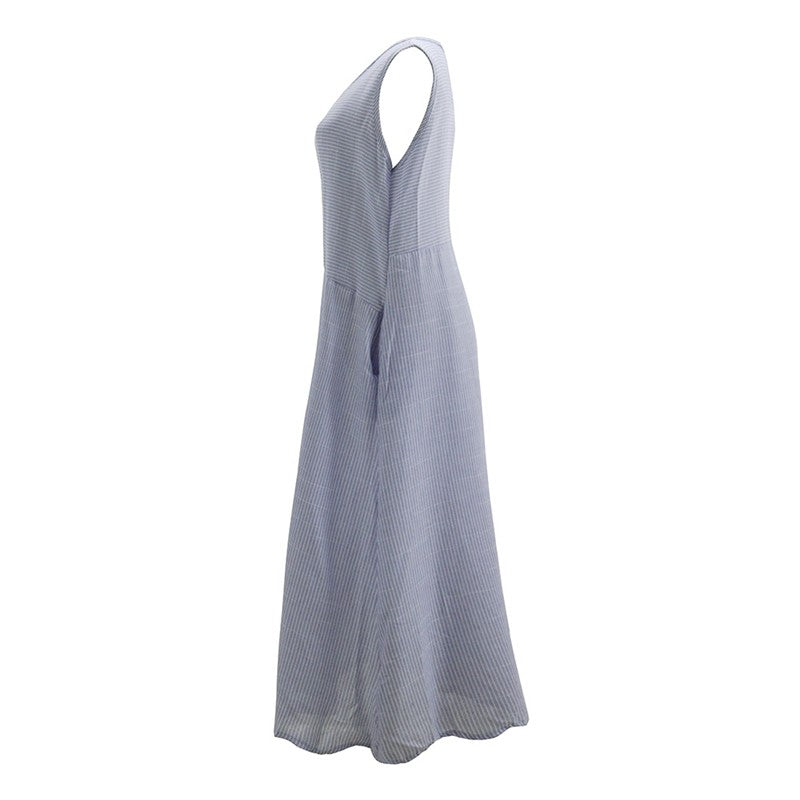 Striped Sleeveless Slim Long Dress