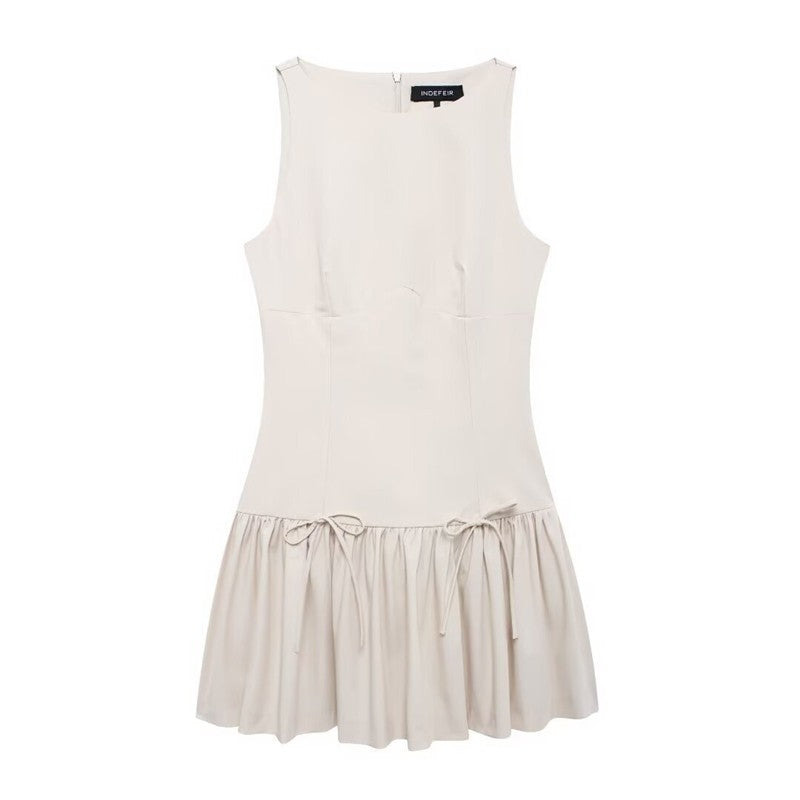 Bow Decorated Sleeveless Short Dress