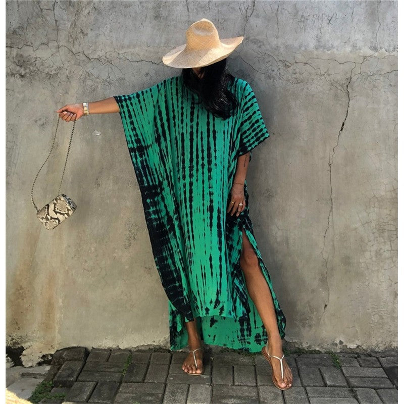 Half Sleeves V-Neck Tie-Dyed Maxi Dress