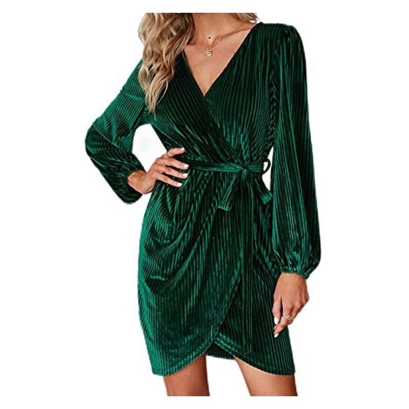 Solid Belted Waist Drawstring Short Dress