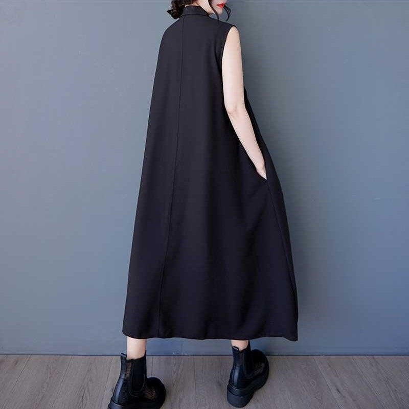 Boho Chic Sleeveless Midi Dress With Loose Fit Pockets