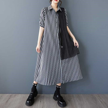 Loose Striped Beaded Tie Dress