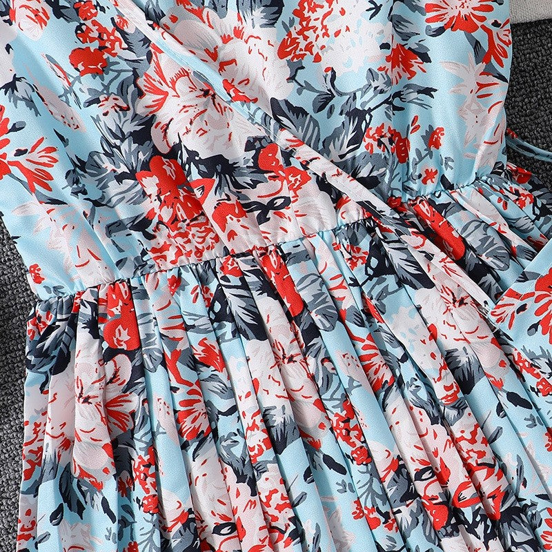 Fly Sleeve Printed Pleated Princess Dress