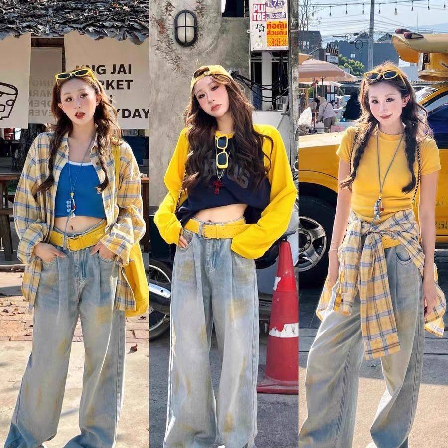 Women's Wide Yellow Belt With Double Buttons For Dresses And Jeans