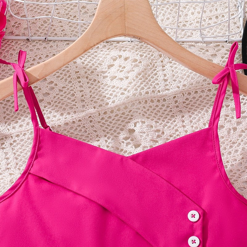 Solid Color Dressy Camisole Top Shorts Girl's Set