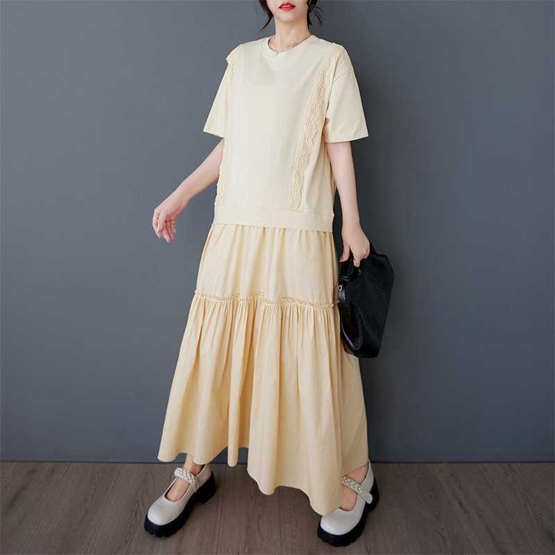 Lace Pleated Patchwork Midi Dress - Set Of 2