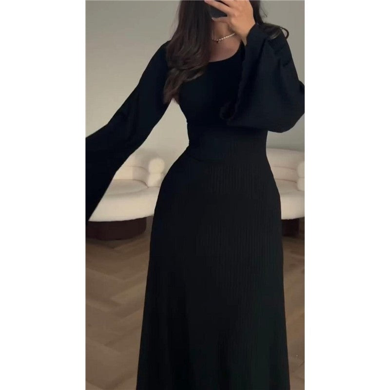 Long Sleeve Slit Loose Knit Dress