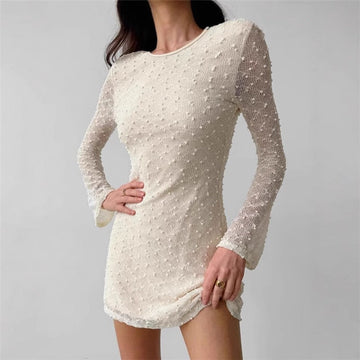 Slim Fit Jacquard Round Neck Long Sleeve Mini Dress