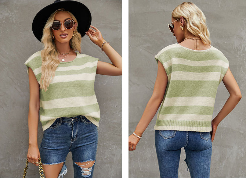 Fashion Striped Sleeveless Tank Top Sweaters