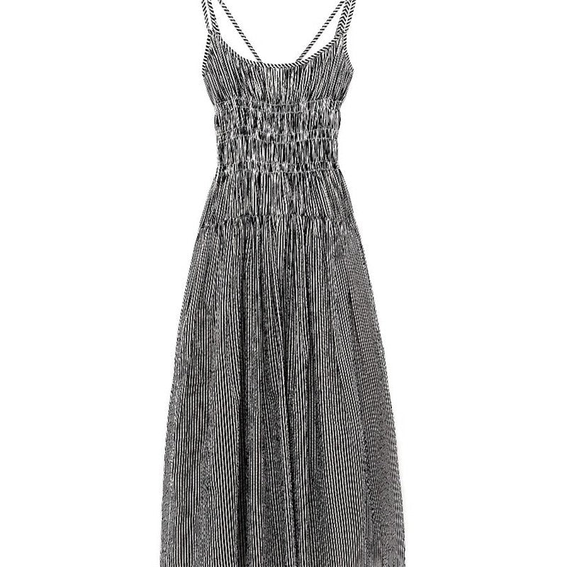Sleeveless Ruffled Striped A-Line Dress