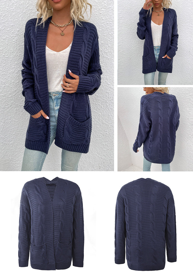 Fashion Twist Design Knitted Long Cardigan Sweaters