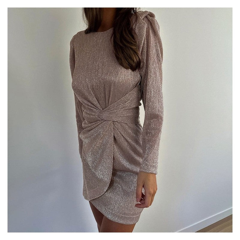 Long Sleeve Knot Waist Mini Dress