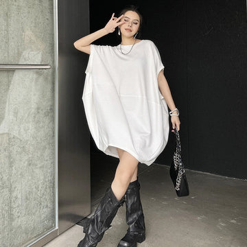 Solid Color Batwing Sleeveless Dress