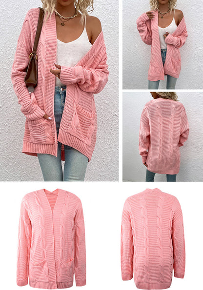 Fashion Twist Design Knitted Long Cardigan Sweaters