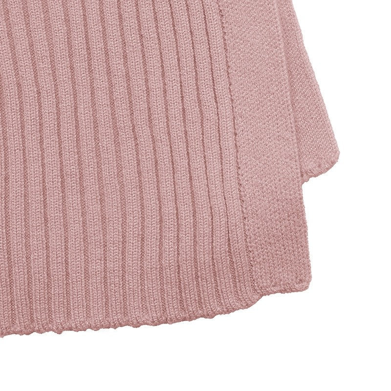 Solid V-Neck Textured Long Sleeve Dress