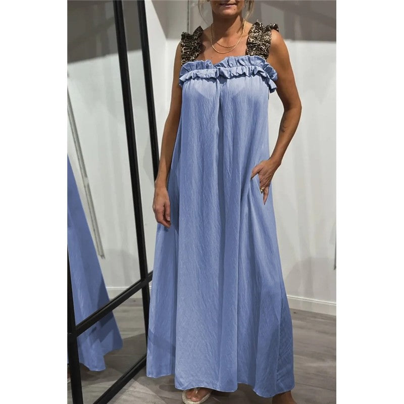 Casual Contrast Lace Strappy Long Dress