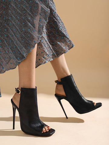 Belt Buckle Peep Toe Split-Joint Pumps Sandals