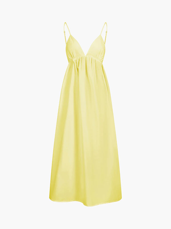 A-Line Loose Backless Elasticity Solid Color Spaghetti-Neck Maxi Dresses