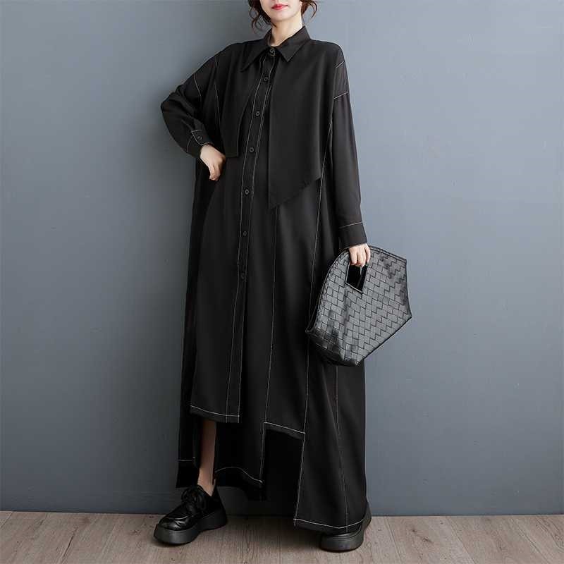 Dark Loose Irregular Long Shirt Dress