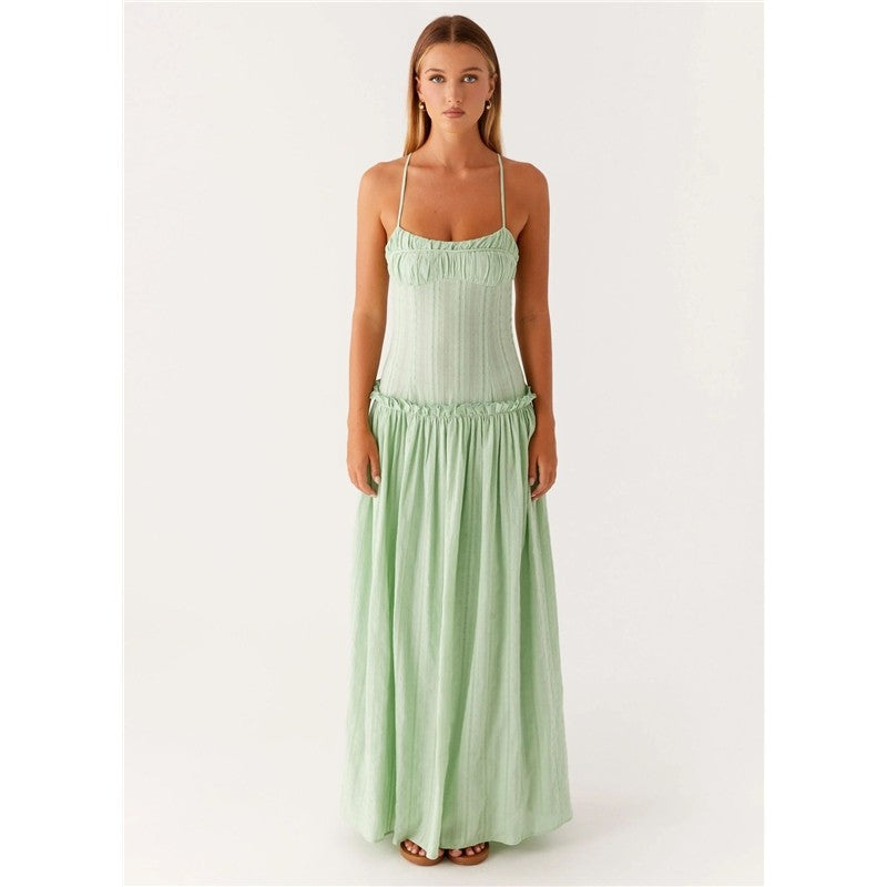 Ruffle Hem Long Strapless Dress