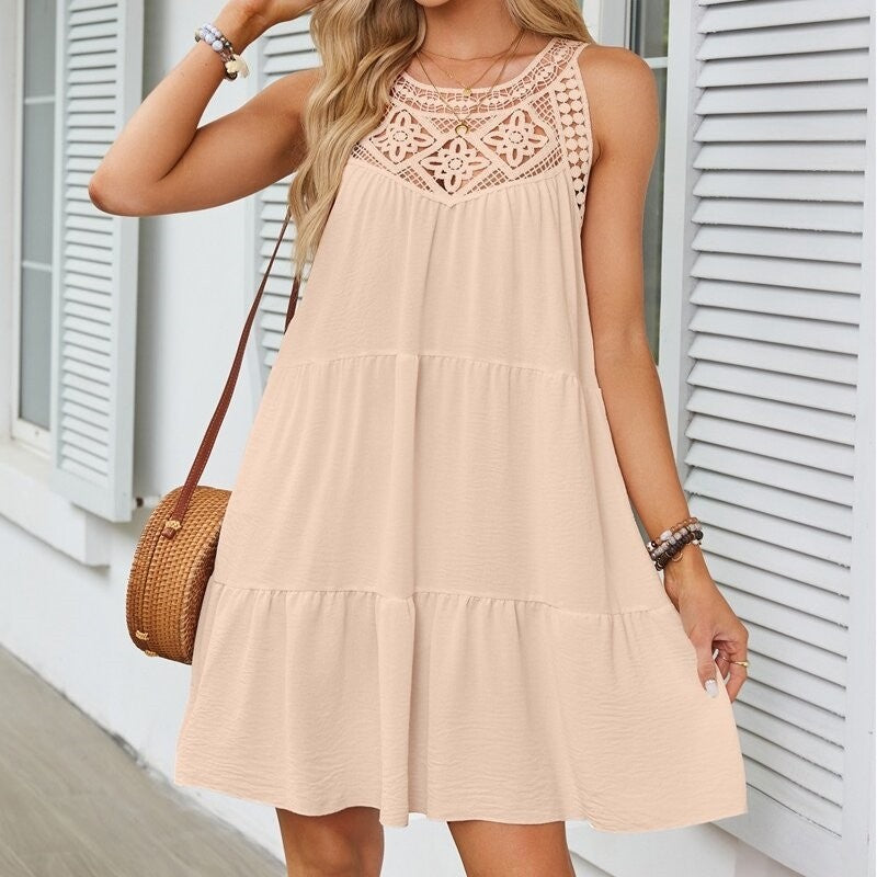 Lace Cutout Halter A-Line Short Dress