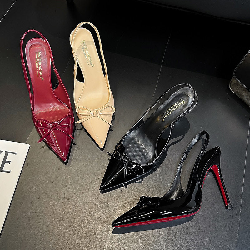Bow Backless Stiletto Heel Sandals Pointed Toe
