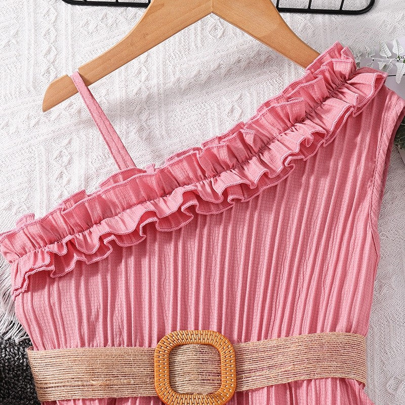 Girl's Solid Color Princess Dress With Lace