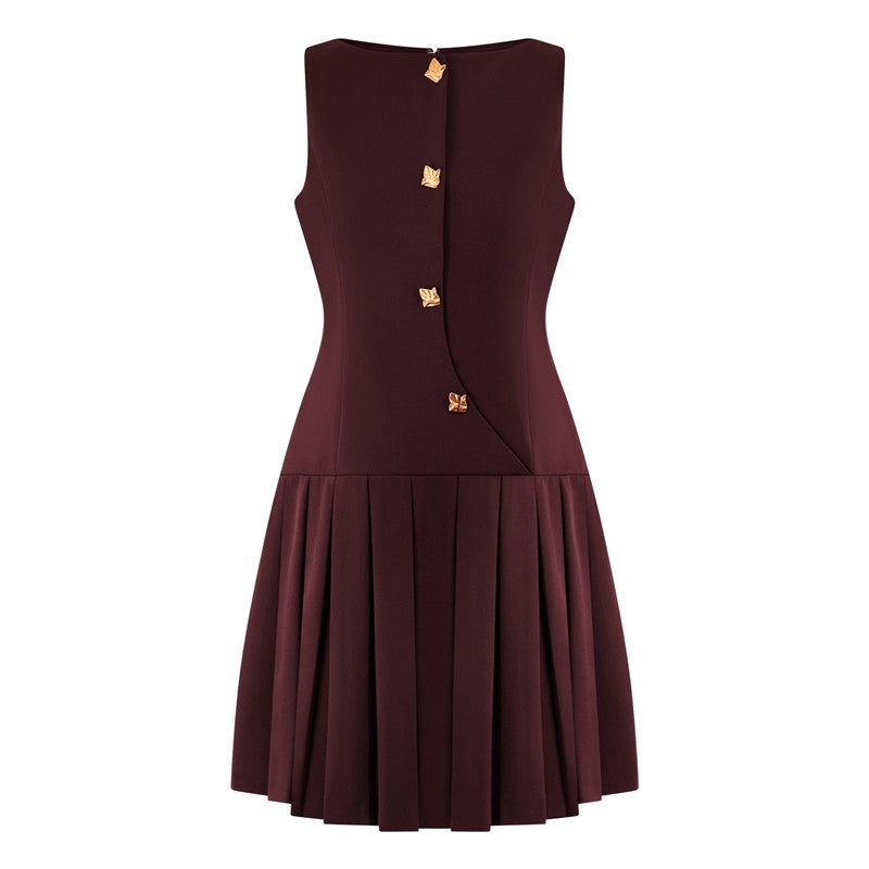 Sleeveless Pleated Waist Short Dress