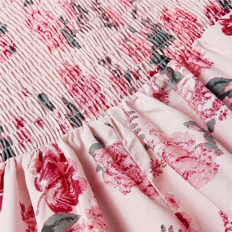 Printed Bubble Sleeve Midi Dress