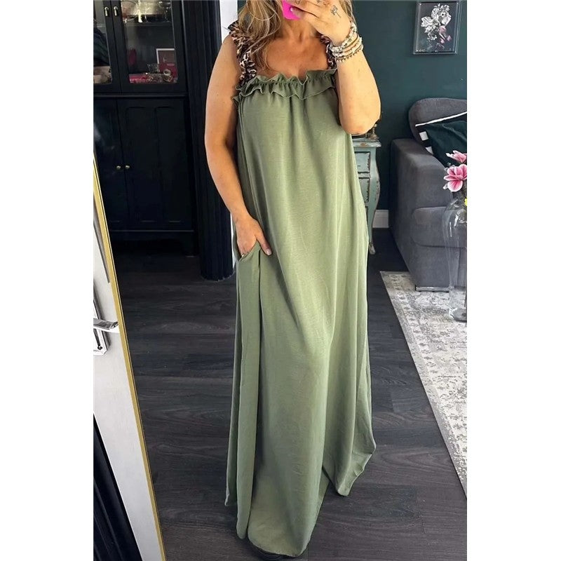 Casual Contrast Lace Strappy Long Dress