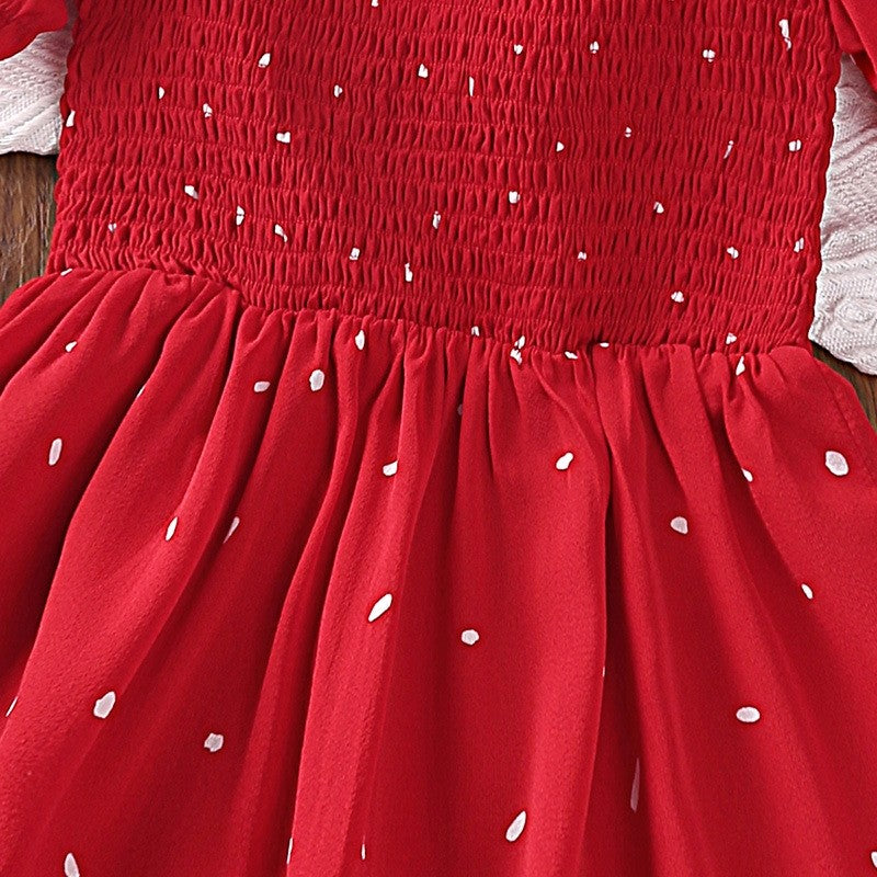 Girls' Polka Dot Square Neck Short Sleeve Dress