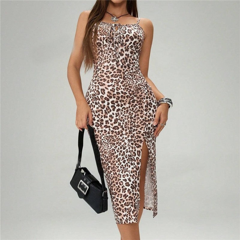 Midi Print Slit Thigh Slip Dress