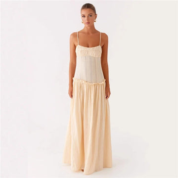 Ruffle Hem Long Strapless Dress