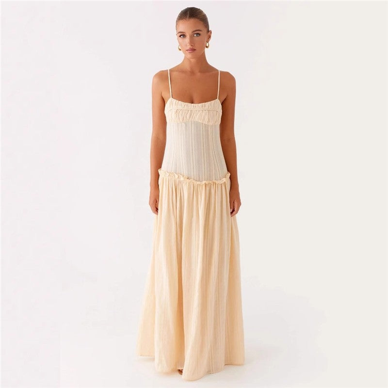 Ruffle Hem Long Strapless Dress